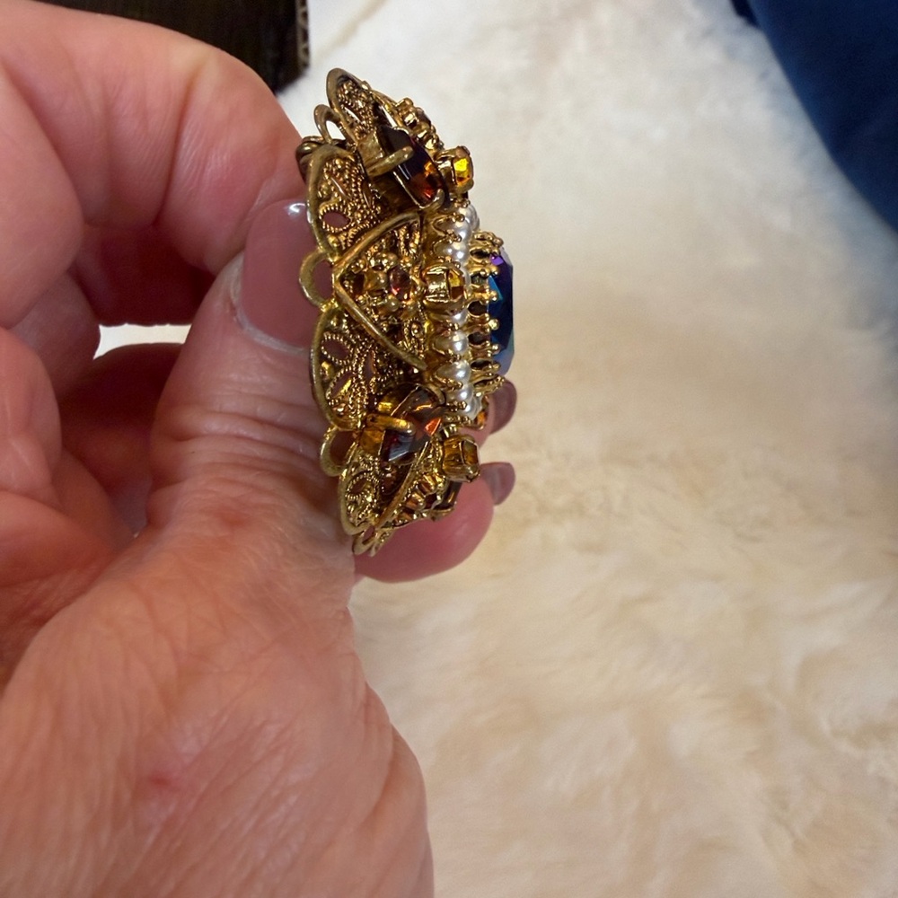 Vintage West Germany Gold and Multicolor Brooch With AB Center Stone - Picture 8 of 9